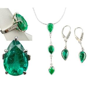 Natural Emerald 5.76ct Ring, 2.89ctw Necklace, 1.66ctw Earrings $43K TOTAL VALUE